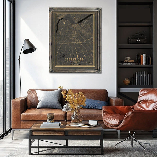 Bella Frye Home & Garden > Decor > Artwork Framed Louisville Vintage Map - Ornate Embellishment Frame with Print