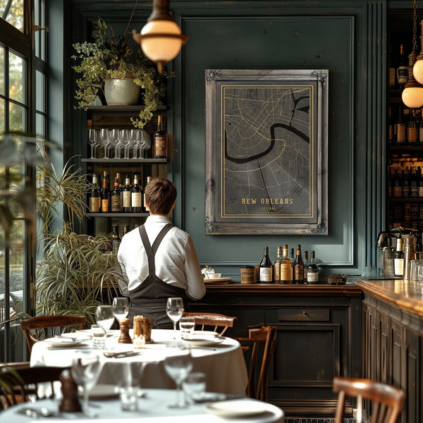 Bella Frye Home & Garden > Decor > Artwork Framed New Orleans Vintage Map - Ornate Embellishment Frame with Print