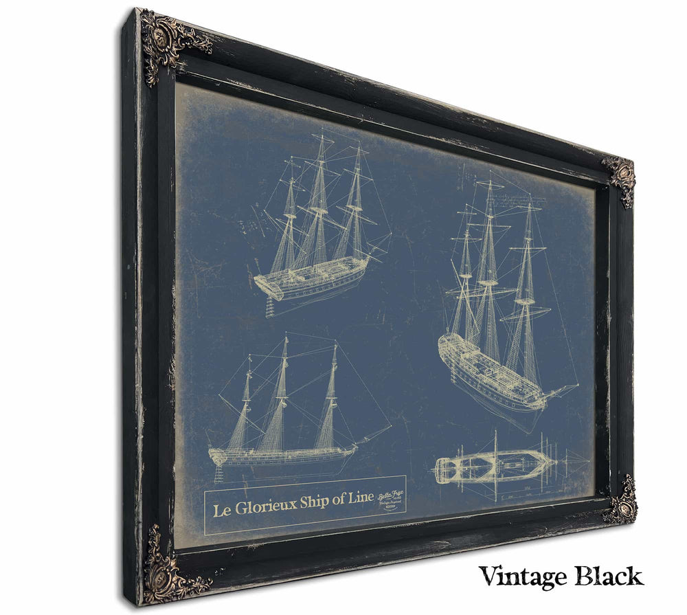 Bella Frye Home & Garden > Decor > Artwork 24" x 18" / Black Frame / Blue Le Glorieux Ship of Line  Original Artwork