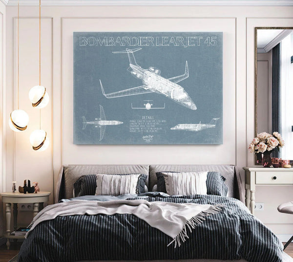 Bella Frye Home & Garden > Decor > Artwork Learjet 45 Aircraft Blueprint Wall Art - Original Airplane Print