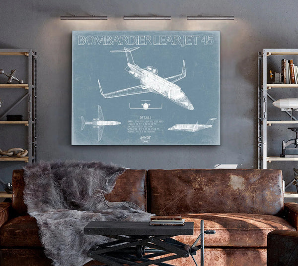 Bella Frye Home & Garden > Decor > Artwork Learjet 45 Aircraft Blueprint Wall Art - Original Airplane Print