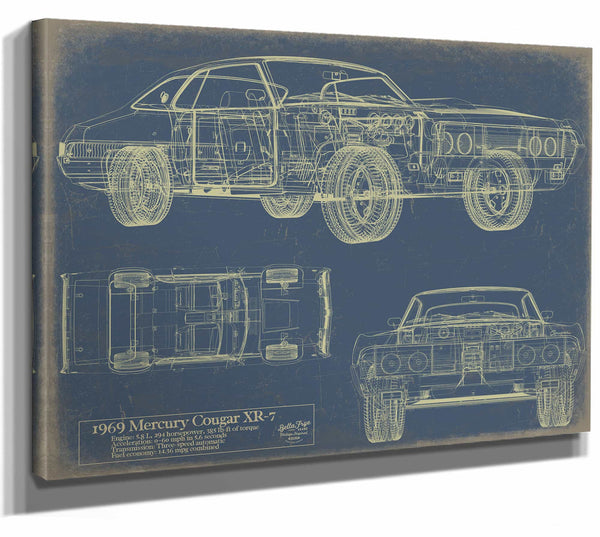 Bella Frye Home & Garden > Decor > Artwork 24" x 18" / Stretched Canvas Wrap / Blue Mercury Cougar Xr 7 With Hq Interior 1969  Original Artwork