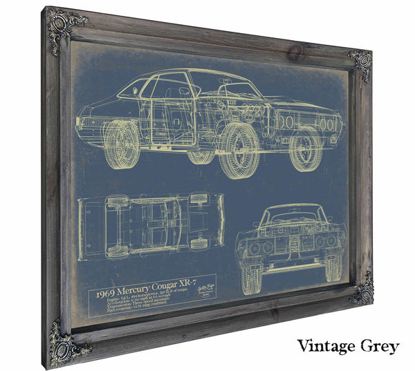 Bella Frye Home & Garden > Decor > Artwork 24" x 18" / Grey Frame / Blue Mercury Cougar Xr 7 With Hq Interior 1969  Original Artwork