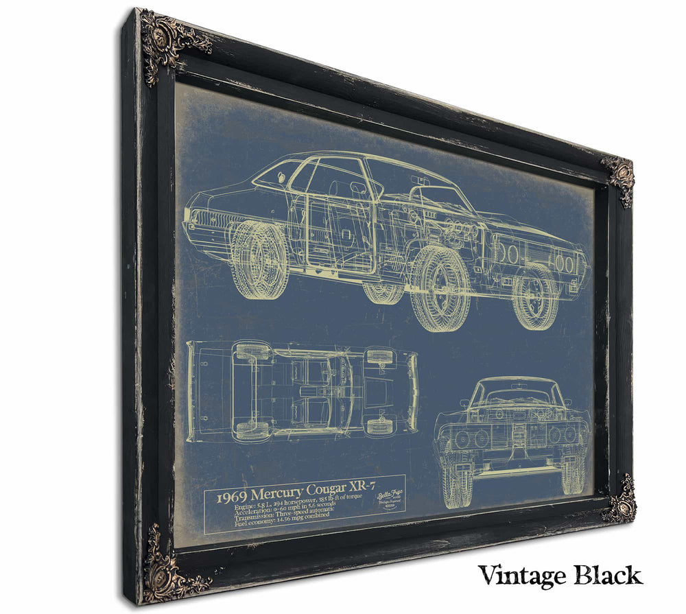 Bella Frye Home & Garden > Decor > Artwork 24" x 18" / Black Frame / Blue Mercury Cougar Xr 7 With Hq Interior 1969  Original Artwork