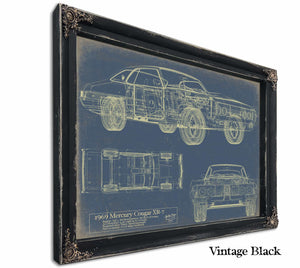 Bella Frye Home & Garden > Decor > Artwork 24" x 18" / Black Frame / Blue Mercury Cougar Xr 7 With Hq Interior 1969  Original Artwork