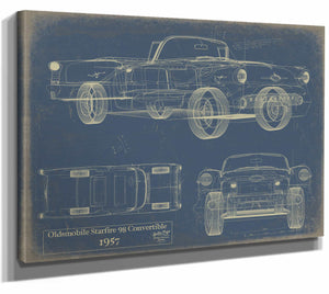 Bella Frye Home & Garden > Decor > Artwork 24" x 18" / Stretched Canvas Wrap / Blue Oldsmobile Starfire 98 Convertible 1957  Original Artwork
