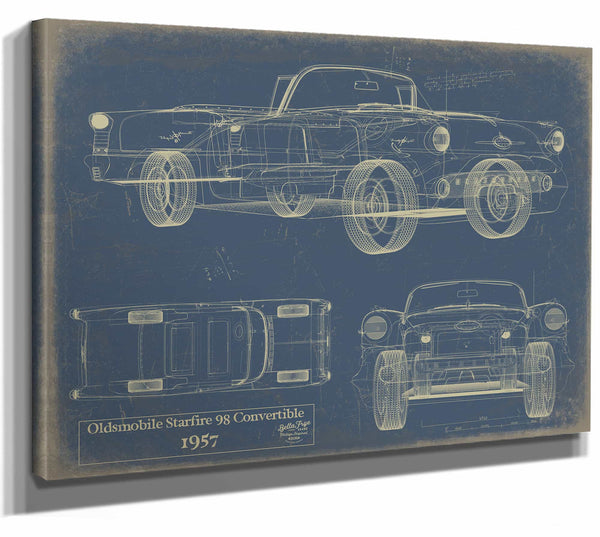 Bella Frye Home & Garden > Decor > Artwork 24" x 18" / Stretched Canvas Wrap / Blue Oldsmobile Starfire 98 Convertible 1957  Original Artwork