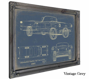 Bella Frye Home & Garden > Decor > Artwork 24" x 18" / Grey Frame / Blue Oldsmobile Starfire 98 Convertible 1957  Original Artwork