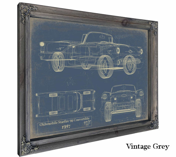 Bella Frye Home & Garden > Decor > Artwork 24" x 18" / Grey Frame / Blue Oldsmobile Starfire 98 Convertible 1957  Original Artwork
