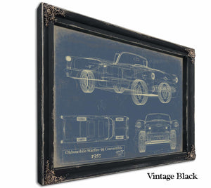 Bella Frye Home & Garden > Decor > Artwork 24" x 18" / Black Frame / Blue Oldsmobile Starfire 98 Convertible 1957  Original Artwork