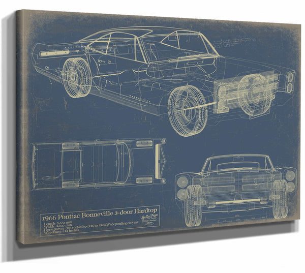 Bella Frye Home & Garden > Decor > Artwork 24" x 18" / Stretched Canvas Wrap / Blue Pontiac Bonneville Hardtop 2Door 1966  Original Artwork