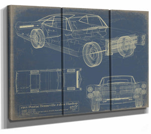 Bella Frye Home & Garden > Decor > Artwork 36" x 24" / 3 Panel Canvas Wrap / Blue Pontiac Bonneville Hardtop 2Door 1966  Original Artwork