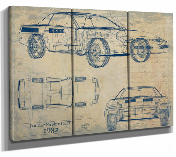 Bella Frye Home & Garden > Decor > Artwork 36" x 24" / 3 Panel Canvas Wrap / Blue Pontiac Firebird Kitt 1982  Original Artwork