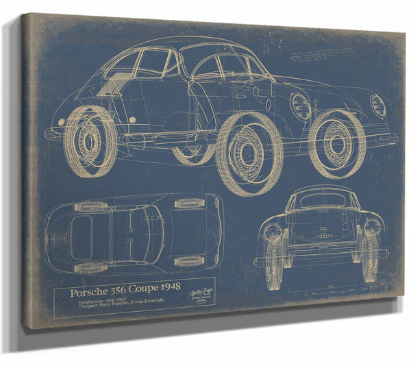 Bella Frye Home & Garden > Decor > Artwork 24" x 18" / Stretched Canvas Wrap / Blue Porsche 356 Coupe 1948car Template 2024  Original Artwork