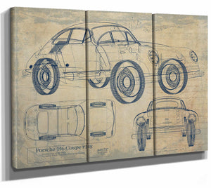 Bella Frye Home & Garden > Decor > Artwork 36" x 24" / 3 Panel Canvas Wrap / Blue Porsche 356 Coupe 1948car Template 2024  Original Artwork