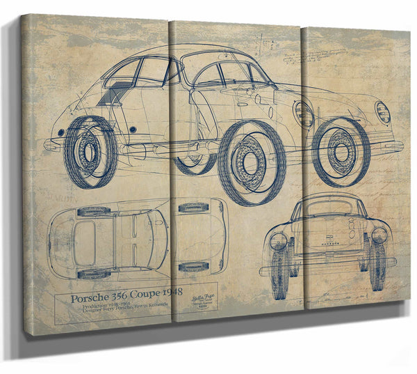 Bella Frye Home & Garden > Decor > Artwork 36" x 24" / 3 Panel Canvas Wrap / Blue Porsche 356 Coupe 1948car Template 2024  Original Artwork
