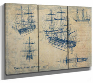 Bella Frye Home & Garden > Decor > Artwork 36" x 24" / 3 Panel Canvas Wrap / Blue Queen Anne Revenge  Original Artwork