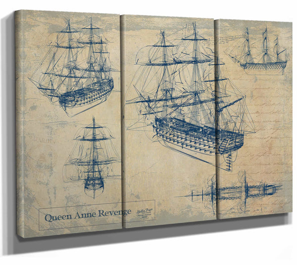 Bella Frye Home & Garden > Decor > Artwork 36" x 24" / 3 Panel Canvas Wrap / Blue Queen Anne Revenge  Original Artwork