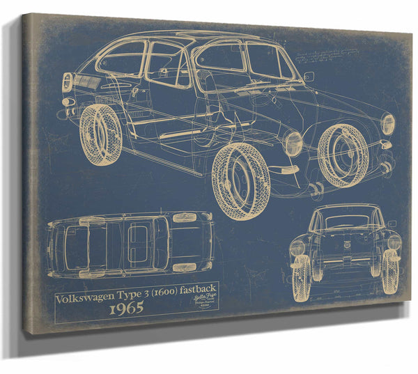Bella Frye Home & Garden > Decor > Artwork 24" x 18" / Stretched Canvas Wrap / Blue Volkswagen Type 3 (1600) Fastback 1965  Original Artwork