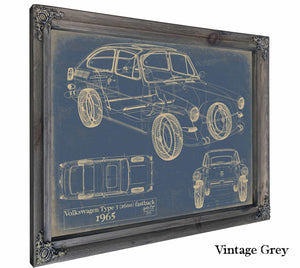 Bella Frye Home & Garden > Decor > Artwork 24" x 18" / Grey Frame / Blue Volkswagen Type 3 (1600) Fastback 1965  Original Artwork