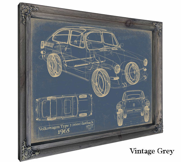 Bella Frye Home & Garden > Decor > Artwork 24" x 18" / Grey Frame / Blue Volkswagen Type 3 (1600) Fastback 1965  Original Artwork