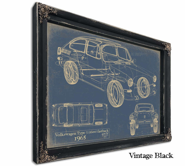 Bella Frye Home & Garden > Decor > Artwork 24" x 18" / Black Frame / Blue Volkswagen Type 3 (1600) Fastback 1965  Original Artwork