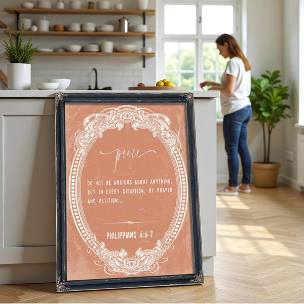 Bella Frye Philippians 4:6-7 Bible Verse Wall Art – Peace Through Prayer – Christian Scripture Print