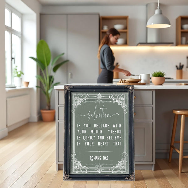 Bella Frye Romans 10:9 Bible Verse Wall Art – Confess and Believe – Christian Salvation Print