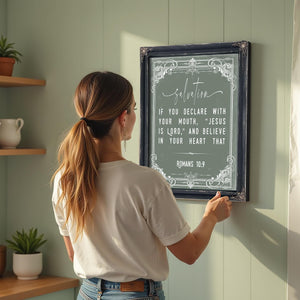 Bella Frye Romans 10:9 Bible Verse Wall Art – Confess and Believe – Christian Salvation Print