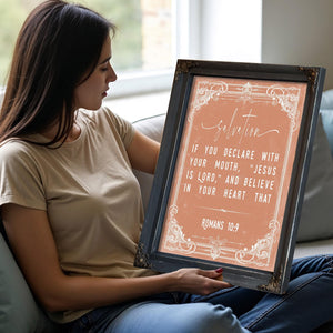 Bella Frye Romans 10:9 Bible Verse Wall Art – Confess and Believe – Christian Salvation Print