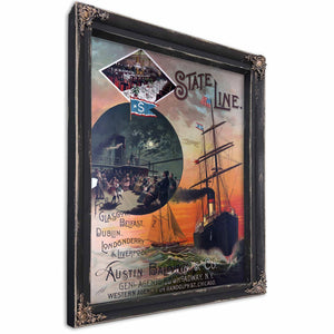 Bella Frye 11 x 14 / Black Frame Shipping State Line to Ireland, Liverpool Framed Art - Vintage Artwork Print