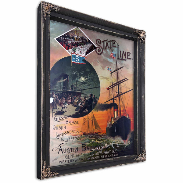 Bella Frye 11 x 14 / Black Frame Shipping State Line to Ireland, Liverpool Framed Art - Vintage Artwork Print