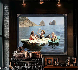 Bella Frye Women Eating Pasta, Color Photograph of Three Women Eating Spaghetti, Fun Kitchen Art