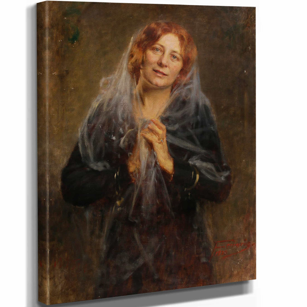 Arthur Von Ferraris 11" x 14" / Stretched Canvas Wrap Bildnis Einer Dame Mit Schleier By Arthur Von Ferraris