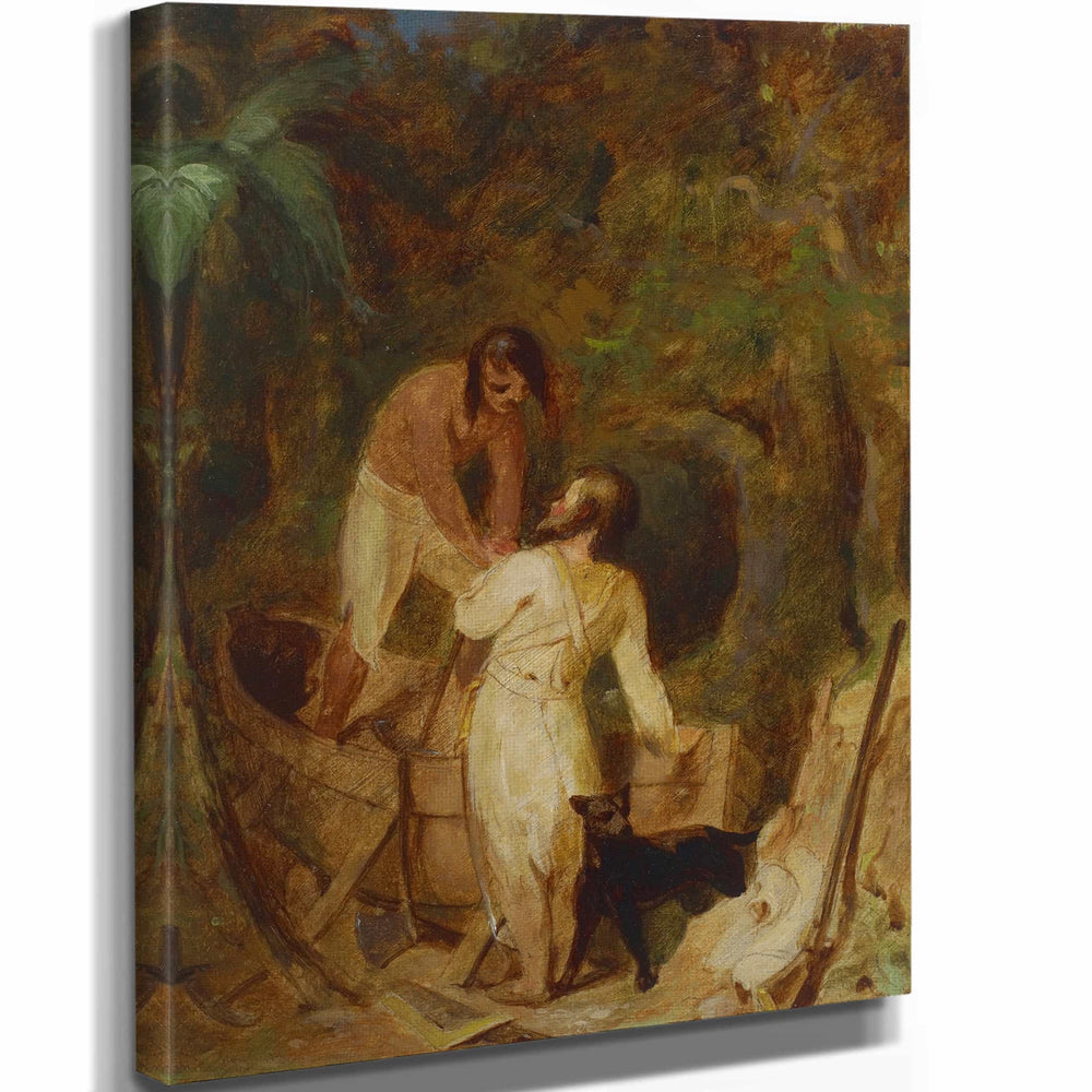 Thomas Sully 11" x 14" / Stretched Canvas Wrap Boat Building By Robinson Crusoe And Friday By Thomas Sully