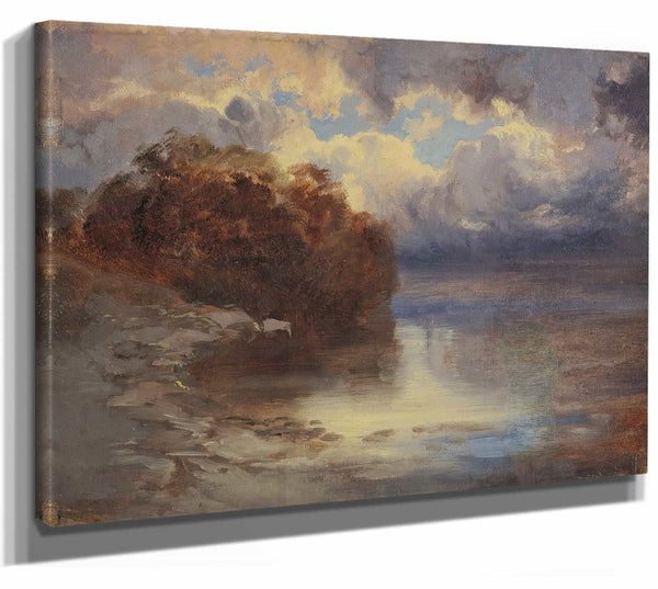 Alexandre Calame 14" x 11" / Stretched Canvas Wrap Bord De Lac Et Massif Darbres By Alexandre Calame