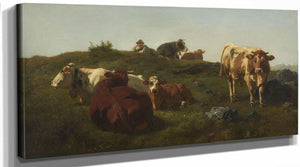 Karl Roux Boy Herding Cows By Karl Roux