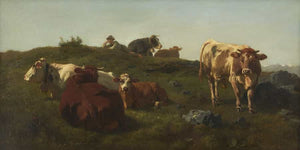 Karl Roux Boy Herding Cows By Karl Roux