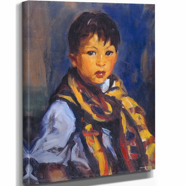 Robert Henri 11" x 14" / Stretched Canvas Wrap Boy With Plaid Scarf By Robert Henri