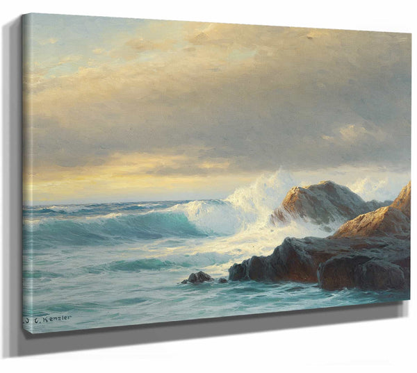 Carl Kenzler 14" x 11" / Stretched Canvas Wrap Breakers On The Coast At Sunset By Carl Kenzler