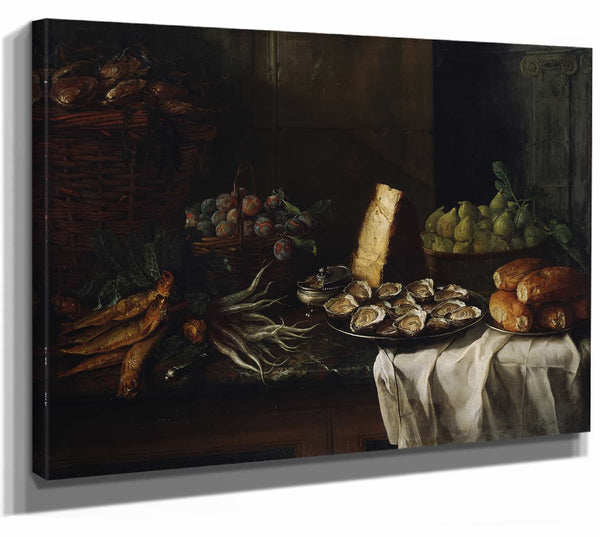 Alexandre Francois Desportes 14" x 11" / Stretched Canvas Wrap Breakfast Piece With Oysters (1729) By Alexandre Francois Desportes