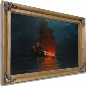 Burning Of A Turkish Flagship By Constantinos Volanakis