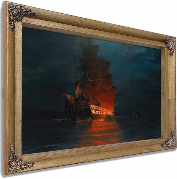 Burning Of A Turkish Flagship By Constantinos Volanakis