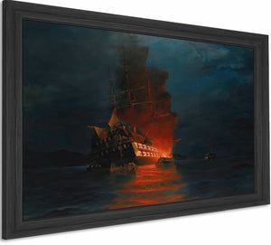 Burning Of A Turkish Flagship By Constantinos Volanakis