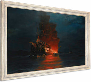 Burning Of A Turkish Flagship By Constantinos Volanakis