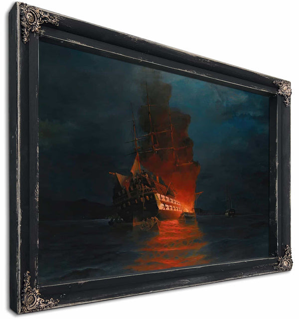 Burning Of A Turkish Flagship By Constantinos Volanakis