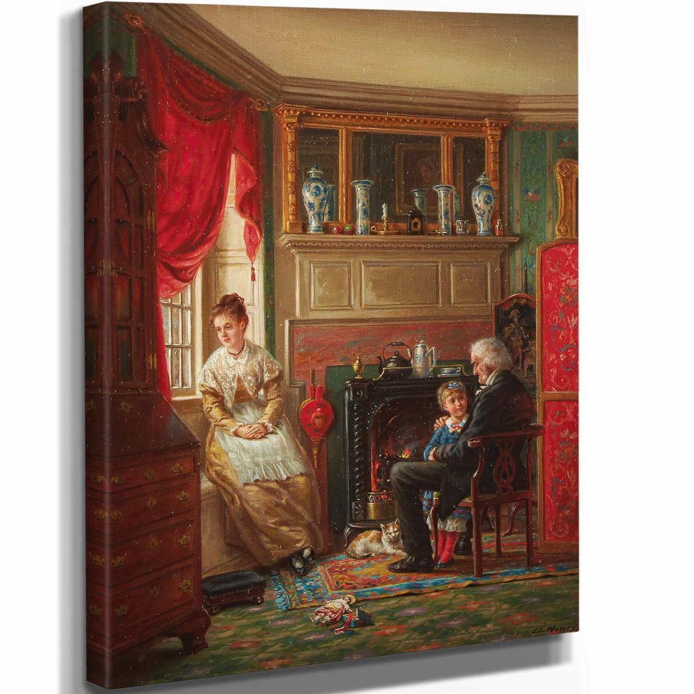 Edward Lamson Henry 11" x 14" / Stretched Canvas Wrap By The Fire By Edward Lamson Henry