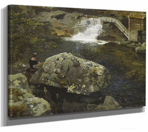 Hans Gude 14" x 11" / Stretched Canvas Wrap By The Mill Pond By Hans Gude