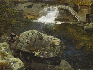 Hans Gude By The Mill Pond By Hans Gude