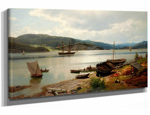 Hans Gude 18" x 12" / Stretched Canvas Wrap By The Water By Hans Gude